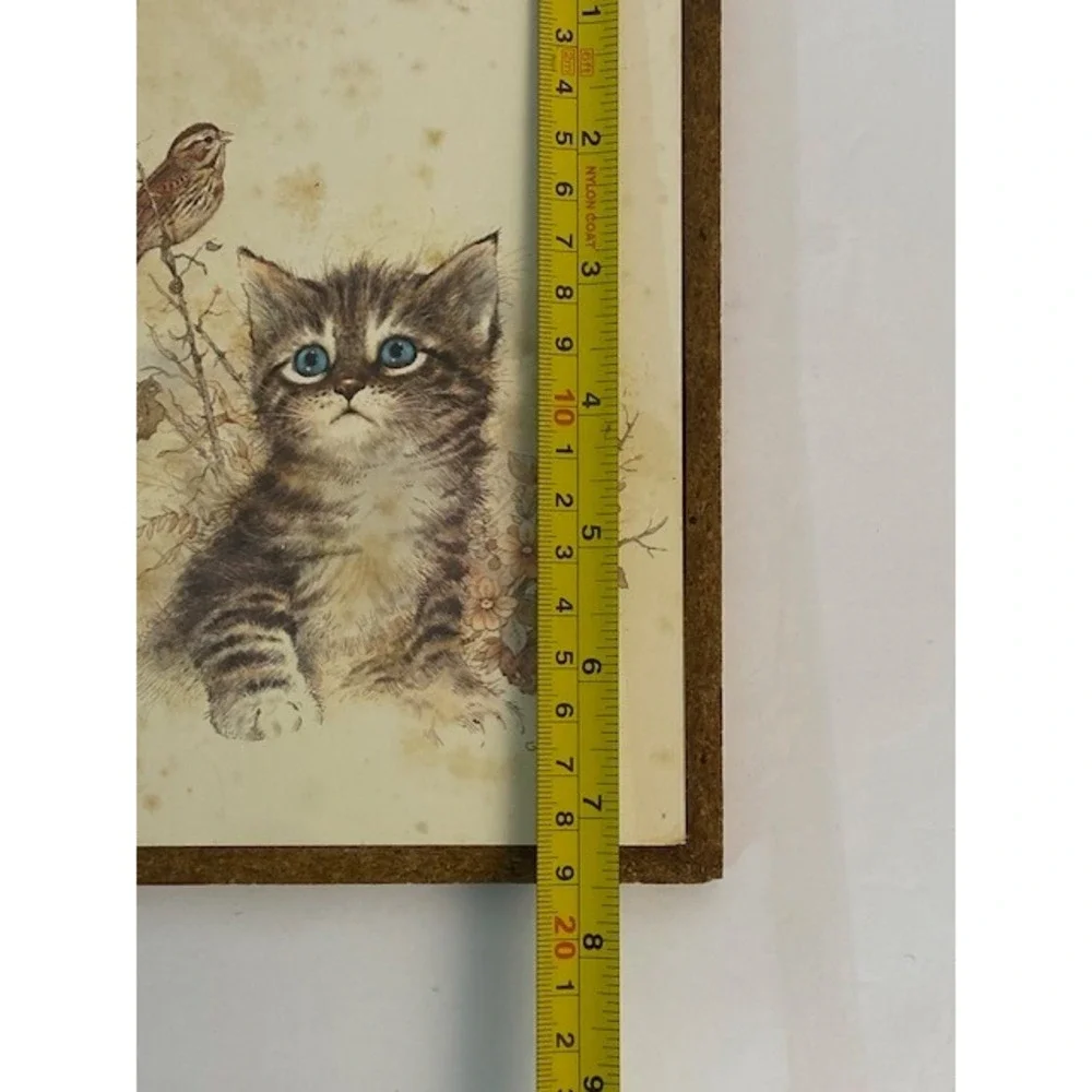 Vintage 1981 Giordano Art Ltd Kitten and Bird Wall Plaque CM Paula Co 5x7